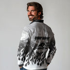 Personalized Penrith Panthers Long Sleeve Polo Shirt Y2K Grunge Aesthetic With Cyber Flames and Starburst Graphics