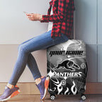 Personalized Penrith Panthers Luggage Cover Y2K Grunge Aesthetic With Cyber Flames and Starburst Graphics