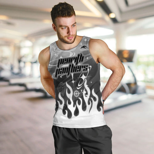 Personalized Penrith Panthers Men Tank Top Y2K Grunge Aesthetic With Cyber Flames and Starburst Graphics