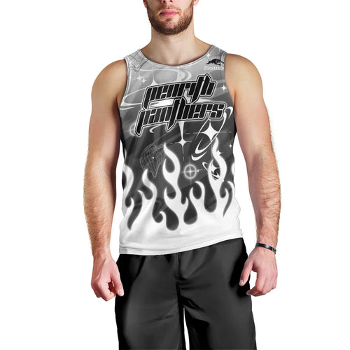 Personalized Penrith Panthers Men Tank Top Y2K Grunge Aesthetic With Cyber Flames and Starburst Graphics