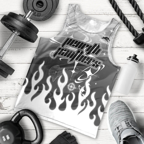 Personalized Penrith Panthers Men Tank Top Y2K Grunge Aesthetic With Cyber Flames and Starburst Graphics
