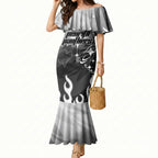 Personalized Penrith Panthers Mermaid Dress Y2K Grunge Aesthetic With Cyber Flames and Starburst Graphics