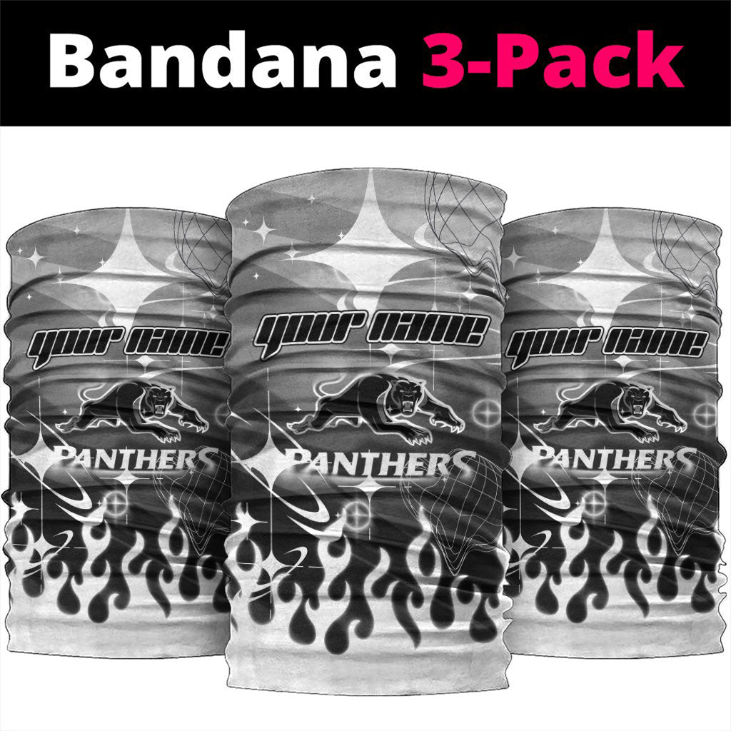 Personalized Penrith Panthers Neck Gaiter Y2K Grunge Aesthetic With Cyber Flames and Starburst Graphics