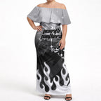 Personalized Penrith Panthers Off Shoulder Maxi Dress Y2K Grunge Aesthetic With Cyber Flames and Starburst Graphics