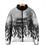 Personalized Penrith Panthers Padded Jacket Y2K Grunge Aesthetic With Cyber Flames and Starburst Graphics