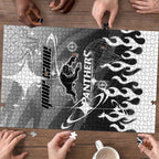 Personalized Penrith Panthers Puzzle Y2K Grunge Aesthetic With Cyber Flames and Starburst Graphics