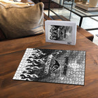 Personalized Penrith Panthers Puzzle Y2K Grunge Aesthetic With Cyber Flames and Starburst Graphics