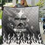 Personalized Penrith Panthers Quilt Y2K Grunge Aesthetic With Cyber Flames and Starburst Graphics