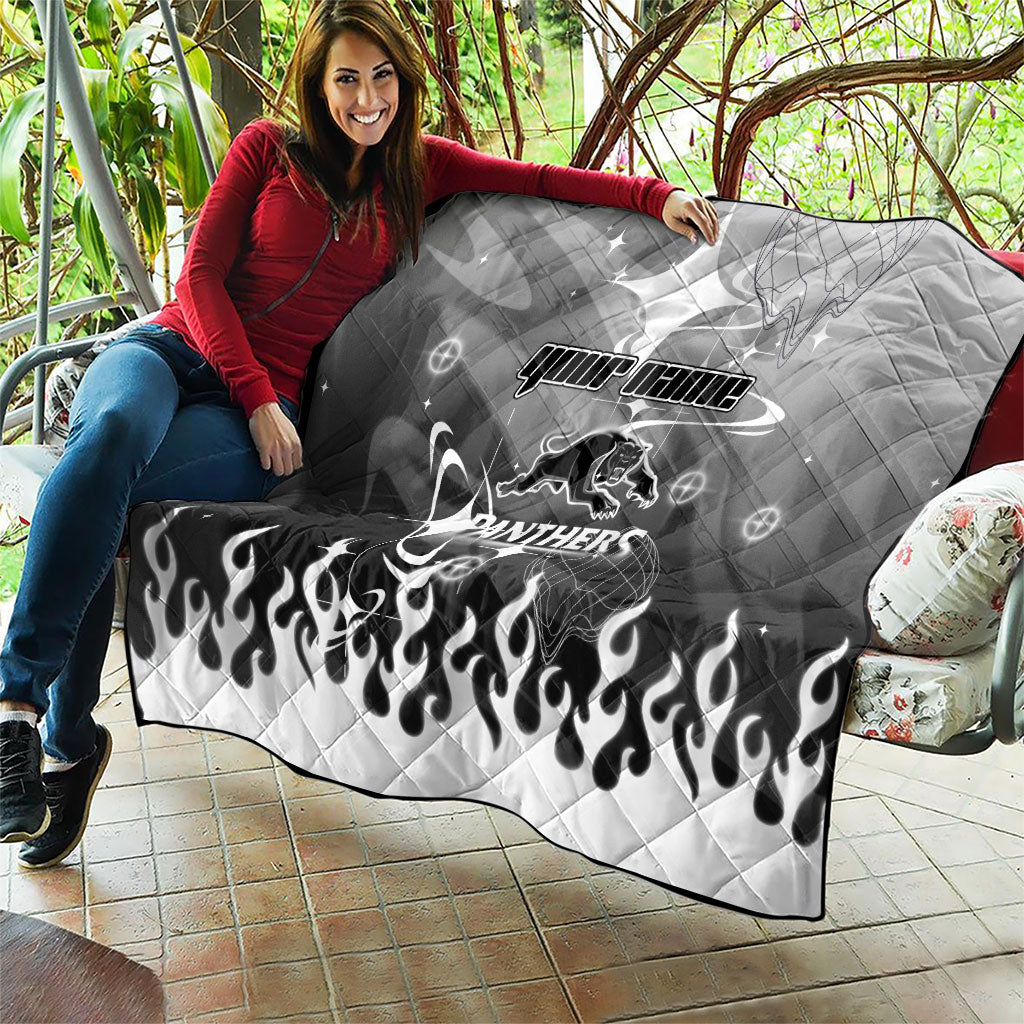 Personalized Penrith Panthers Quilt Y2K Grunge Aesthetic With Cyber Flames and Starburst Graphics