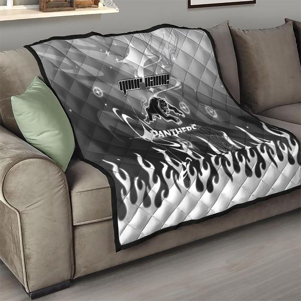 Personalized Penrith Panthers Quilt Y2K Grunge Aesthetic With Cyber Flames and Starburst Graphics