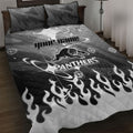 Personalized Penrith Panthers Quilt Bed Set Y2K Grunge Aesthetic With Cyber Flames and Starburst Graphics