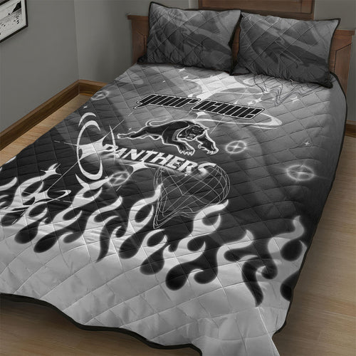 Personalized Penrith Panthers Quilt Bed Set Y2K Grunge Aesthetic With Cyber Flames and Starburst Graphics
