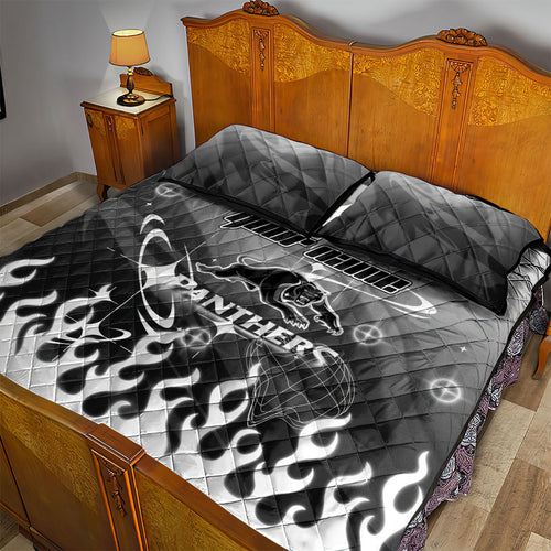Personalized Penrith Panthers Quilt Bed Set Y2K Grunge Aesthetic With Cyber Flames and Starburst Graphics