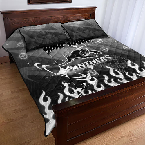 Personalized Penrith Panthers Quilt Bed Set Y2K Grunge Aesthetic With Cyber Flames and Starburst Graphics