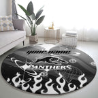 Personalized Penrith Panthers Round Carpet Y2K Grunge Aesthetic With Cyber Flames and Starburst Graphics