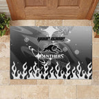 Personalized Penrith Panthers Rubber Doormat Y2K Grunge Aesthetic With Cyber Flames and Starburst Graphics