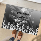 Personalized Penrith Panthers Rubber Doormat Y2K Grunge Aesthetic With Cyber Flames and Starburst Graphics