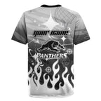 Personalized Penrith Panthers Rugby Jersey Y2K Grunge Aesthetic With Cyber Flames and Starburst Graphics