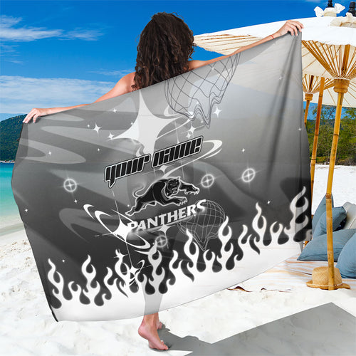 Personalized Penrith Panthers Sarong Y2K Grunge Aesthetic With Cyber Flames and Starburst Graphics