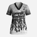 Personalized Penrith Panthers Scrub Top Y2K Grunge Aesthetic With Cyber Flames and Starburst Graphics