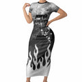 Personalized Penrith Panthers Short Sleeve Bodycon Dress Y2K Grunge Aesthetic With Cyber Flames and Starburst Graphics