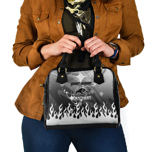 Personalized Penrith Panthers Shoulder Handbag Y2K Grunge Aesthetic With Cyber Flames and Starburst Graphics