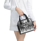 Personalized Penrith Panthers Shoulder Handbag Y2K Grunge Aesthetic With Cyber Flames and Starburst Graphics