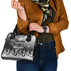 Personalized Penrith Panthers Shoulder Handbag Y2K Grunge Aesthetic With Cyber Flames and Starburst Graphics