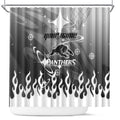 Personalized Penrith Panthers Shower Curtain Y2K Grunge Aesthetic With Cyber Flames and Starburst Graphics