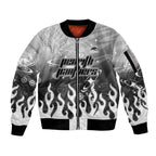 Personalized Penrith Panthers Sleeve Zip Bomber Jacket Y2K Grunge Aesthetic With Cyber Flames and Starburst Graphics