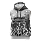 Personalized Penrith Panthers Sleeveless Hoodie Y2K Grunge Aesthetic With Cyber Flames and Starburst Graphics