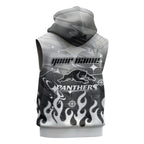 Personalized Penrith Panthers Sleeveless Hoodie Y2K Grunge Aesthetic With Cyber Flames and Starburst Graphics