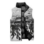 Personalized Penrith Panthers Sleeveless Puffer Jacket Y2K Grunge Aesthetic With Cyber Flames and Starburst Graphics