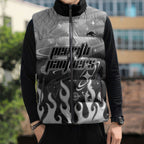 Personalized Penrith Panthers Sleeveless Puffer Jacket Y2K Grunge Aesthetic With Cyber Flames and Starburst Graphics