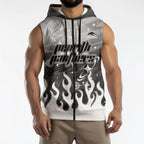 Personalized Penrith Panthers Sleeveless Zip Hoodie Y2K Grunge Aesthetic With Cyber Flames and Starburst Graphics