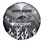 Personalized Penrith Panthers Spare Tire Cover Y2K Grunge Aesthetic With Cyber Flames and Starburst Graphics