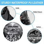 Personalized Penrith Panthers Spare Tire Cover Y2K Grunge Aesthetic With Cyber Flames and Starburst Graphics