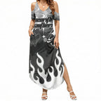 Personalized Penrith Panthers Summer Maxi Dress Y2K Grunge Aesthetic With Cyber Flames and Starburst Graphics