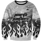 Personalized Penrith Panthers Sweatshirt Y2K Grunge Aesthetic With Cyber Flames and Starburst Graphics