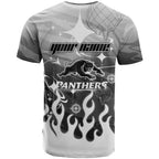 Personalized Penrith Panthers T Shirt Y2K Grunge Aesthetic With Cyber Flames and Starburst Graphics