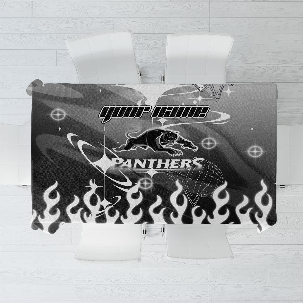 Personalized Penrith Panthers Tablecloth Y2K Grunge Aesthetic With Cyber Flames and Starburst Graphics