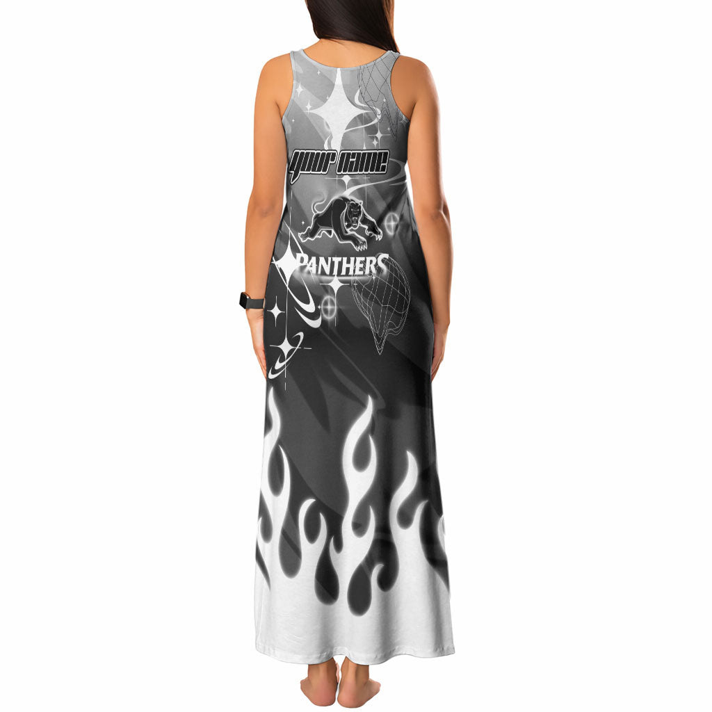 Personalized Penrith Panthers Tank Maxi Dress Y2K Grunge Aesthetic With Cyber Flames and Starburst Graphics