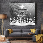 Personalized Penrith Panthers Tapestry Y2K Grunge Aesthetic With Cyber Flames and Starburst Graphics