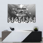 Personalized Penrith Panthers Tapestry Y2K Grunge Aesthetic With Cyber Flames and Starburst Graphics