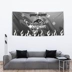 Personalized Penrith Panthers Tapestry Y2K Grunge Aesthetic With Cyber Flames and Starburst Graphics