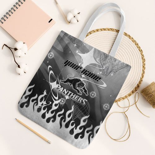Personalized Penrith Panthers Tote Bag Y2K Grunge Aesthetic With Cyber Flames and Starburst Graphics