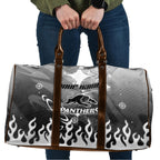 Personalized Penrith Panthers Travel Bag Y2K Grunge Aesthetic With Cyber Flames and Starburst Graphics