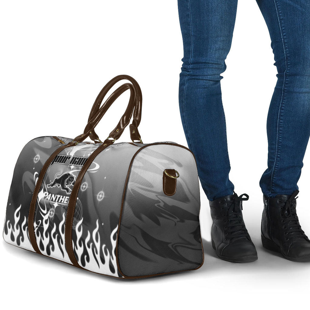 Personalized Penrith Panthers Travel Bag Y2K Grunge Aesthetic With Cyber Flames and Starburst Graphics