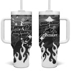 Personalized Penrith Panthers Tumbler With Handle Y2K Grunge Aesthetic With Cyber Flames and Starburst Graphics