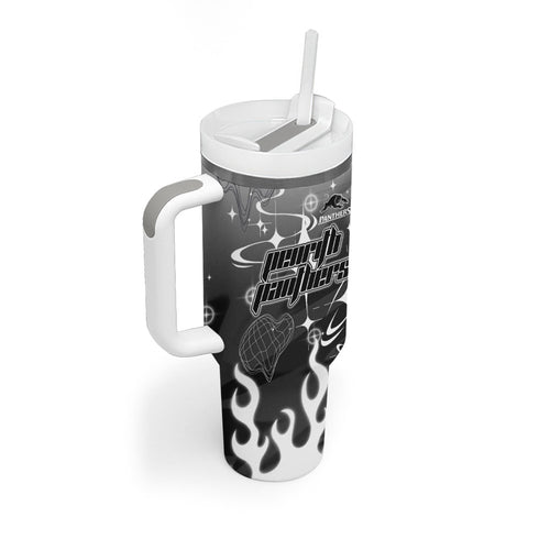 Personalized Penrith Panthers Tumbler With Handle Y2K Grunge Aesthetic With Cyber Flames and Starburst Graphics
